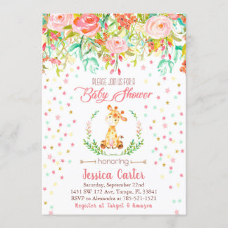 Invitation Fleurs d'invitation Baby shower et girafe