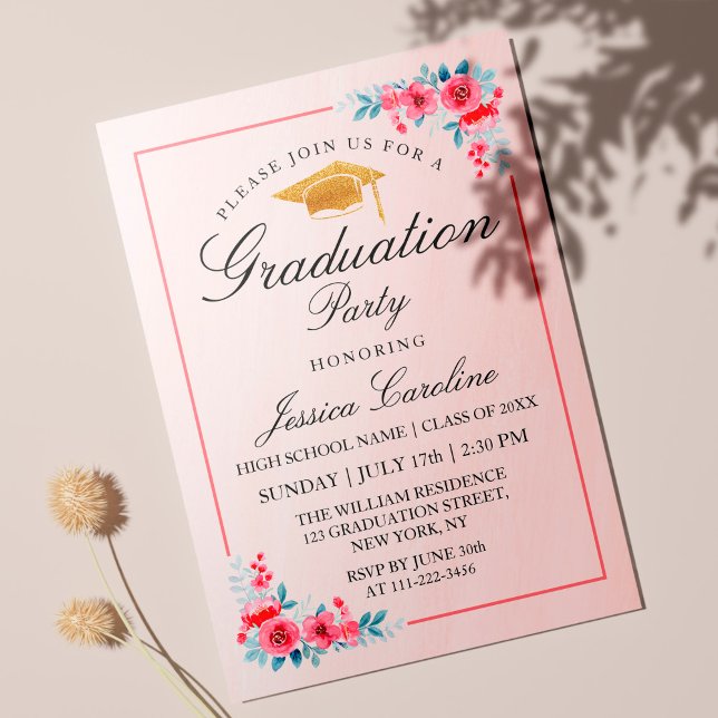 Invitation Fleurs d'invitation de la fête de graduation moder (Créateur téléchargé)