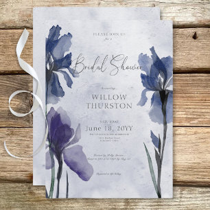 Invitation Fleurs d'Iris Bleu Moderne sur une Baby Shower Ble