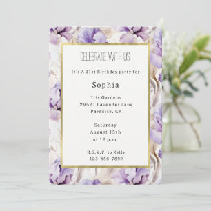 Invitation Fleurs d'Iris Crème Violette Lavande Anniversaire