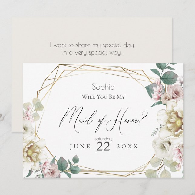 Invitation Fleurs d'ivoire serez-vous ma femme d'honneur (Devant / Derrière)