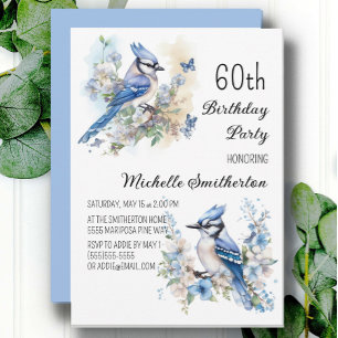 Invitation Fleurs d'oiseau geai bleu Printemps 60e anniversai