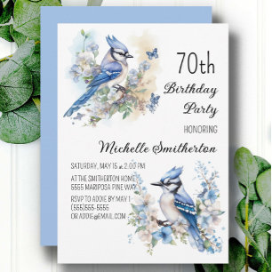 Invitation Fleurs d'oiseau geai bleu Printemps 70e anniversai