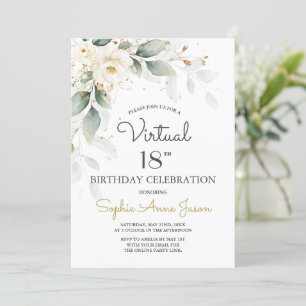 Invitation Fleurs d'or blanc Virtual 18e fête d'anniversaire