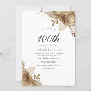 Invitation Fleurs d'or Femmes Hommes 100e anniversaire Invita