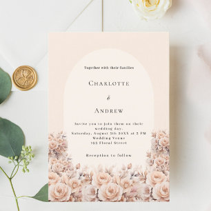 Invitation Fleurs d'or rose crème orche photo luxe mariage