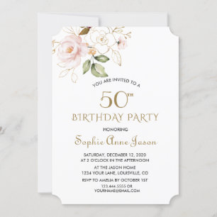 Invitation Fleurs d'or rose rose unique 50e anniversaire
