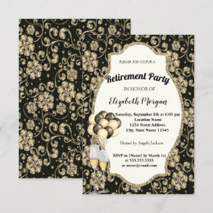 Invitation Fleurs d'or Verre à vin , Ballons, Fête de retrait