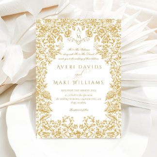 Invitation Fleurs d'or Vintage Eleganse Monogram Mariage