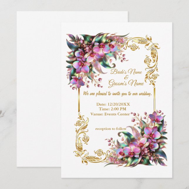Invitation Fleurs d'orchidées élégantes et vibrantes Mariage (Devant / Derrière)
