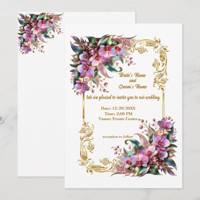 Invitation Fleurs d'orchidées élégantes et vibrantes Mariage (Devant / Derrière)