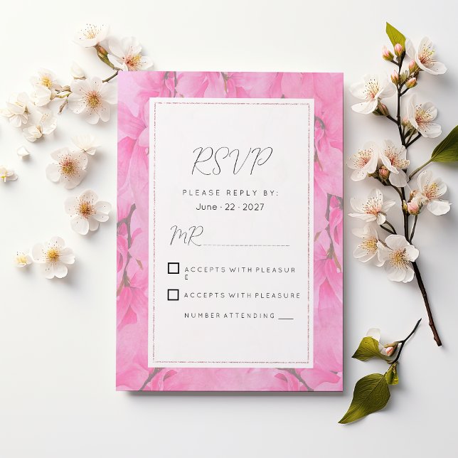 Invitation Fleurs d'orchidées rose Aquarelle RSVP (Watercolor pink green orchid flowers RSVP )