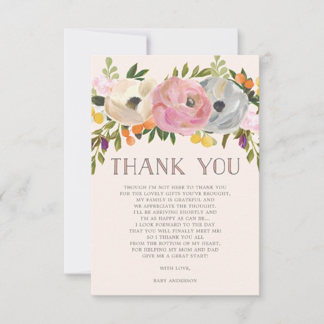 Invitation Fleurs douces Baby shower Floral Merci (Devant)