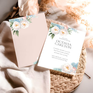 Invitation Fleurs douces bleues et roses Fête prénuptiale cla