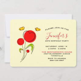 Invitation Fleurs du Coeur Rouge mignonnes Anniversaire