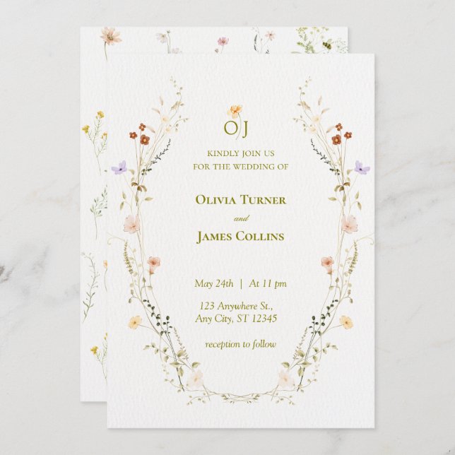 Invitation Fleurs du jardin Mariage botanique (Devant / Derrière)