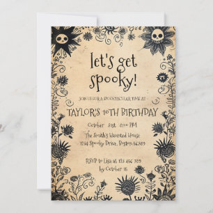 Invitation Fleurs éffrayantes Halloween fête d'anniversaire