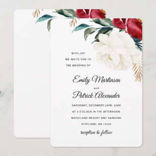 Invitation Fleurs élégantes avec Mariage de Noël verdoyant