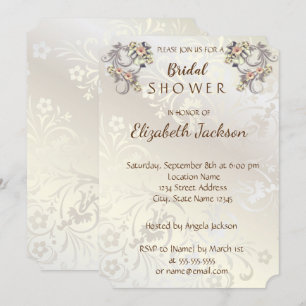 Invitation Fleurs Élégantes Chic Damassé  Lancement de Mariée