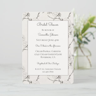 Invitation Fleurs élégantes de mariage Crème Noire Automne