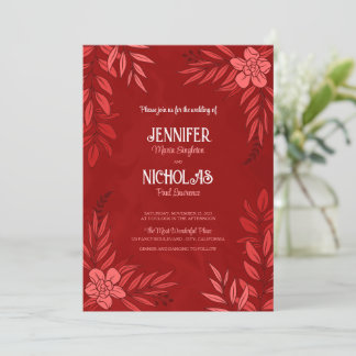 Invitation Fleurs élégantes et ornements Feuille pour Mariage