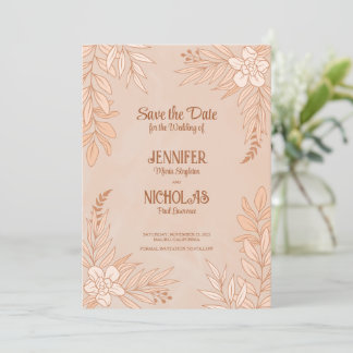 Invitation Fleurs élégantes et ornements Feuille pour Mariage