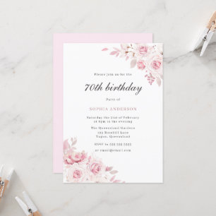 Invitation Fleurs Élégantes Fleurs Douces Blush 70e anniversa