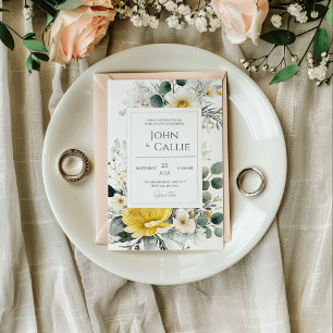 Invitation Fleurs élégantes jaunes et blanches d'eucalyptus à