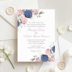 Invitation Fleurs Élégantes Rose & Bleu Nuit Hydrangea Mariag