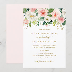Invitation Fleurs Élégantes Rose Gold 60ème Anniversaire