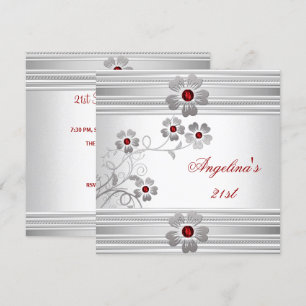 Invitation Fleurs élégantes rouges et blanches pour fête d'an