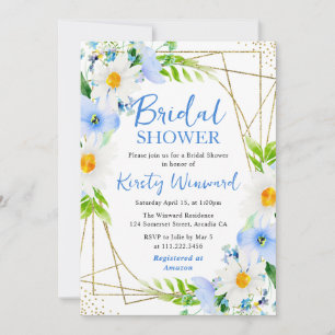 Invitation Fleurs en aquarelle et fleurs bleues pour une baby