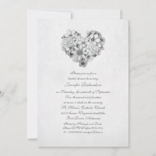 Invitation fleurs en fleurs coeur vintage douche de nage