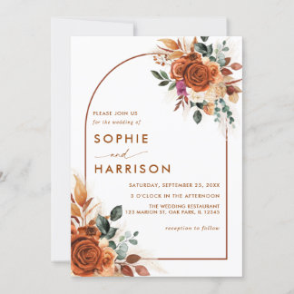 Invitation Fleurs en terre cuite et Mariage de rouille en lai
