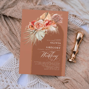 Invitation Fleurs en terre cuite rouille Pampas Mariage en la