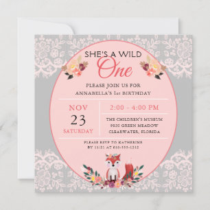 Invitation Fleurs et dentelle folle Fille Fille Sauvage