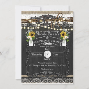 Invitation Fleurs et fer à cheval rustiques Pays FÊTE D'ANNIV