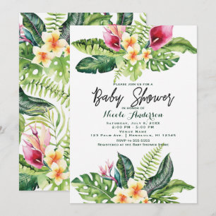 Invitation Fleurs et feuilles tropicales Baby Shower floral