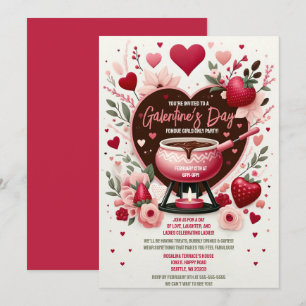 Invitation Fleurs et fraises La fête des fondues de Galentine