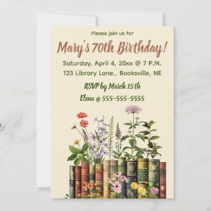 Invitation Fleurs et Livres Éditable Anniversaire