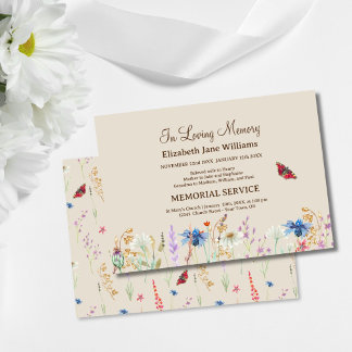 Invitation Fleurs et Papillons Funéraires En Souvenir Affectu