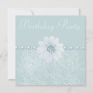 Invitation Fleurs et perles bleues Vintages