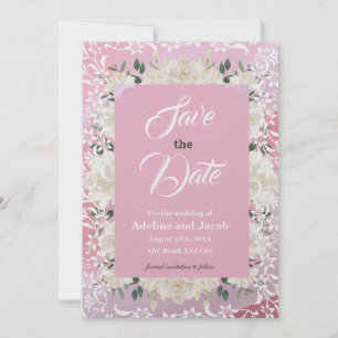 Invitation Fleurs et pochoirs blancs et roses ENREGISTRER LA