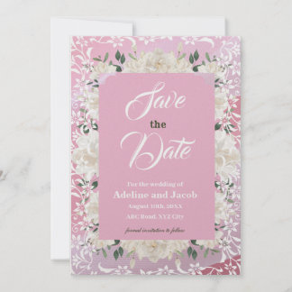 Invitation Fleurs et pochoirs blancs et roses ENREGISTRER LA 