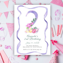Invitation Fleurs et ruban numéro 2e fête d'anniversaire