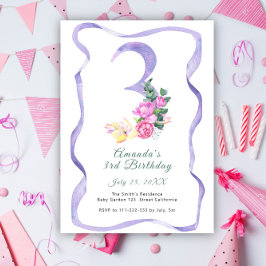 Invitation Fleurs et ruban numéro 3e fête d'anniversaire
