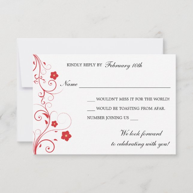 Invitation Fleurs et tourbillons rouges (Devant)