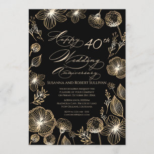 Invitation Fleurs exotiques dorées 40e anniversaire de mariag