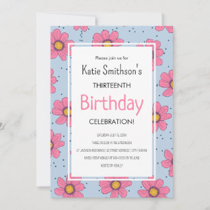 Invitation Fleurs Filles mignonnes Pastel Rose & Bleu Anniver