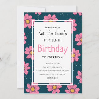 Invitation Fleurs Filles mignonnes Pastel Rose & Bleu Anniver
